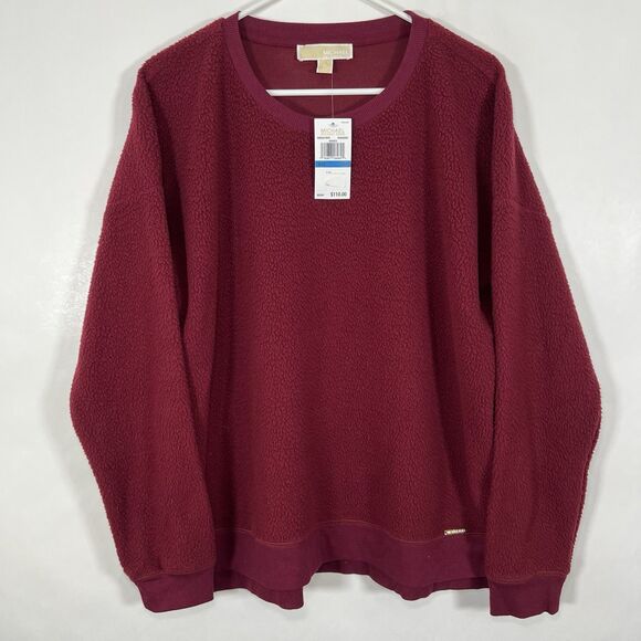 Michael Kors Fleece Sweater Womens Size XL Red Round Neck Oversized Tunic NWT - Picture 1 of 13